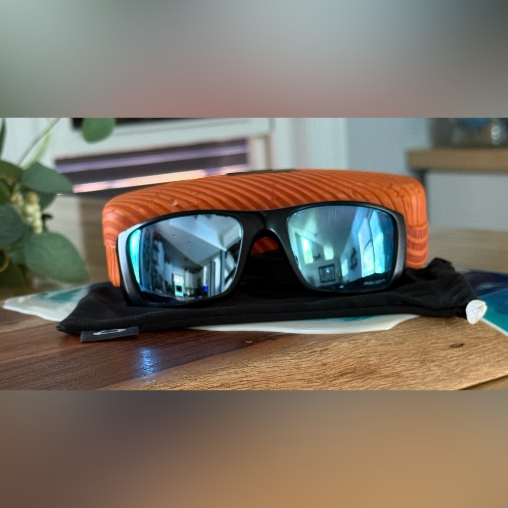 Oakley Fuel Cell Matte Black Sunglasses with Ice Blue Polarized Lenses - Picture 9 of 12